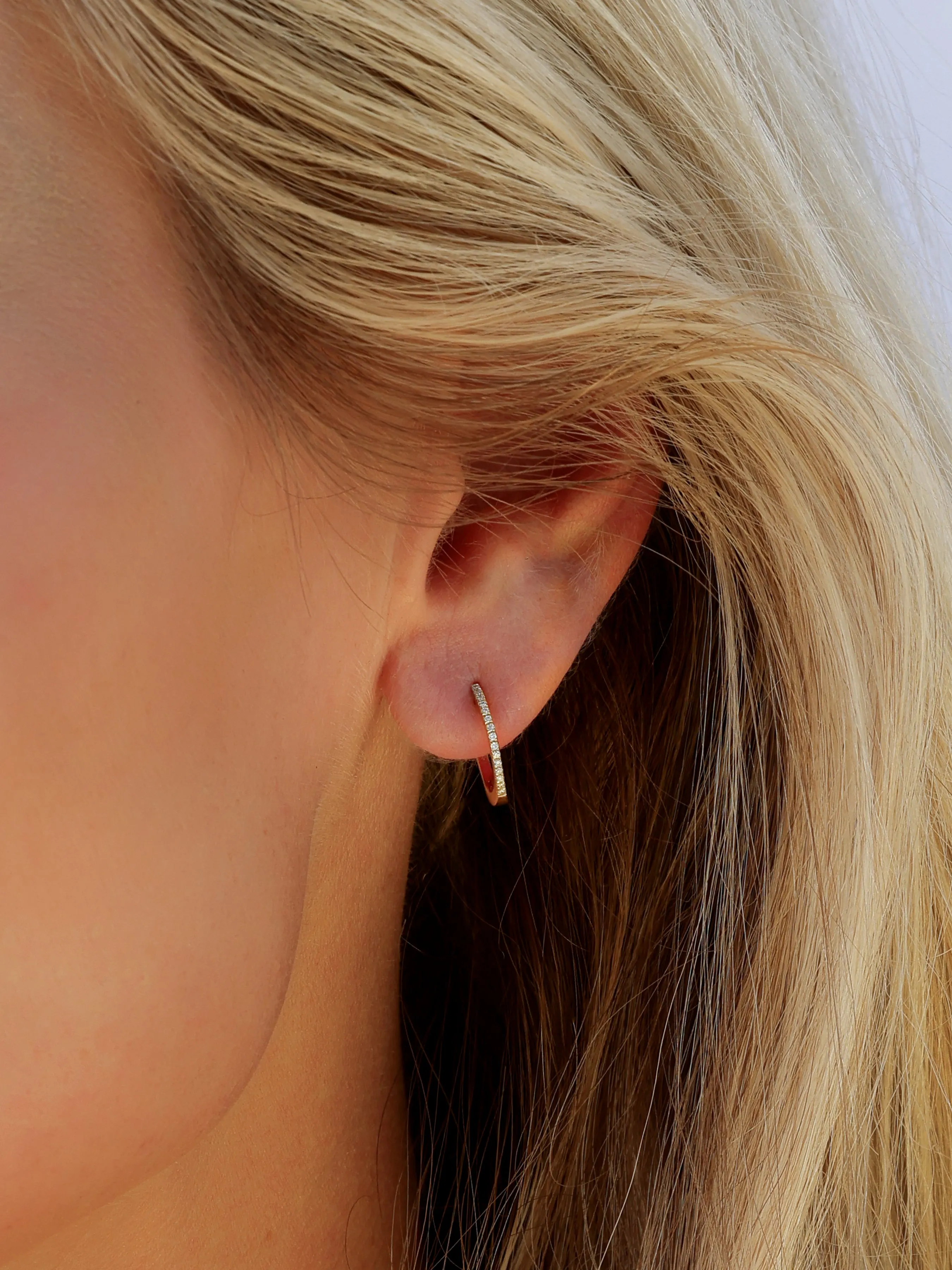 14k Yellow Gold Small Diamond Huggie Earrings
