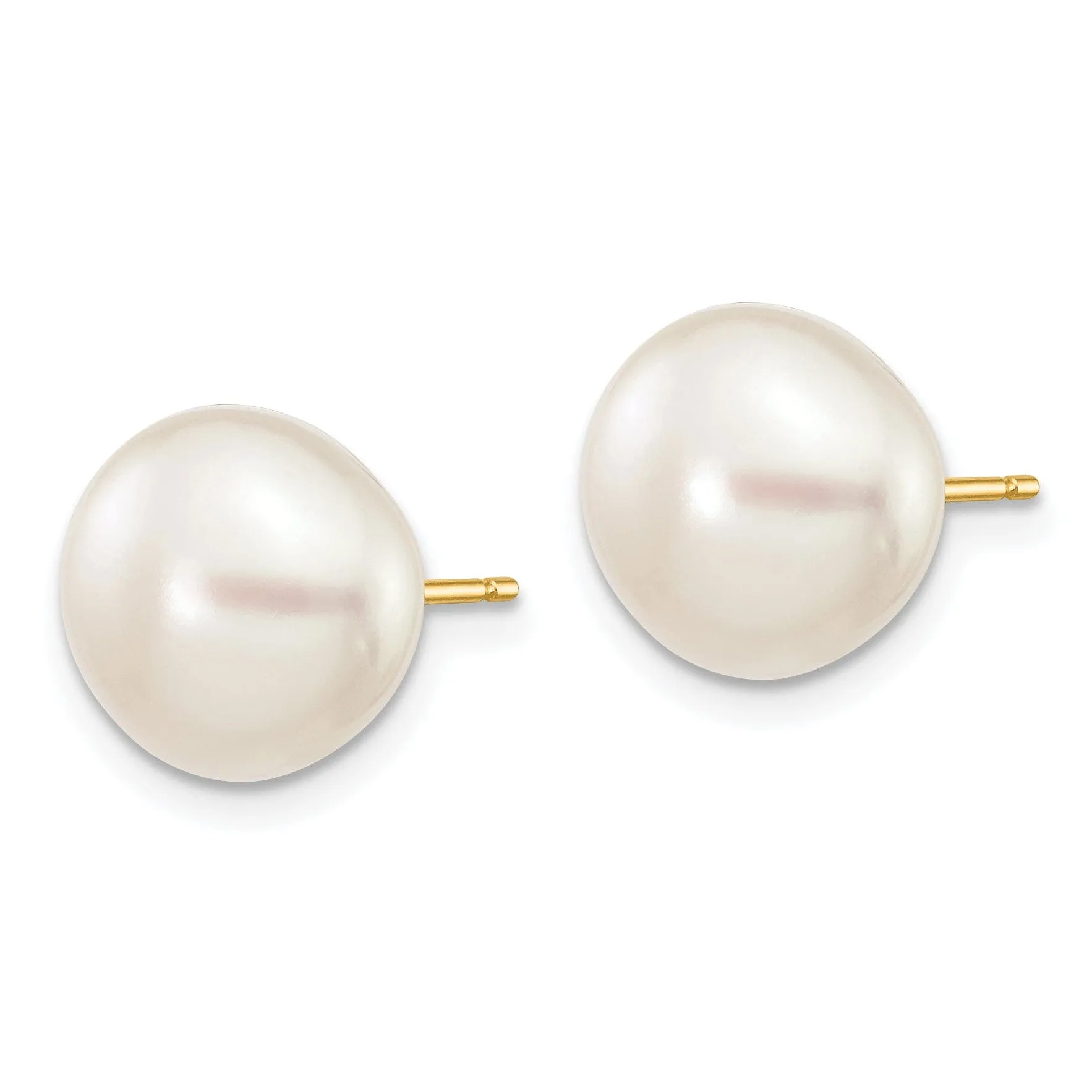 14k Yellow Gold White Button Pearl Earrings