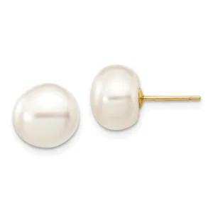 14k Yellow Gold White Button Pearl Earrings