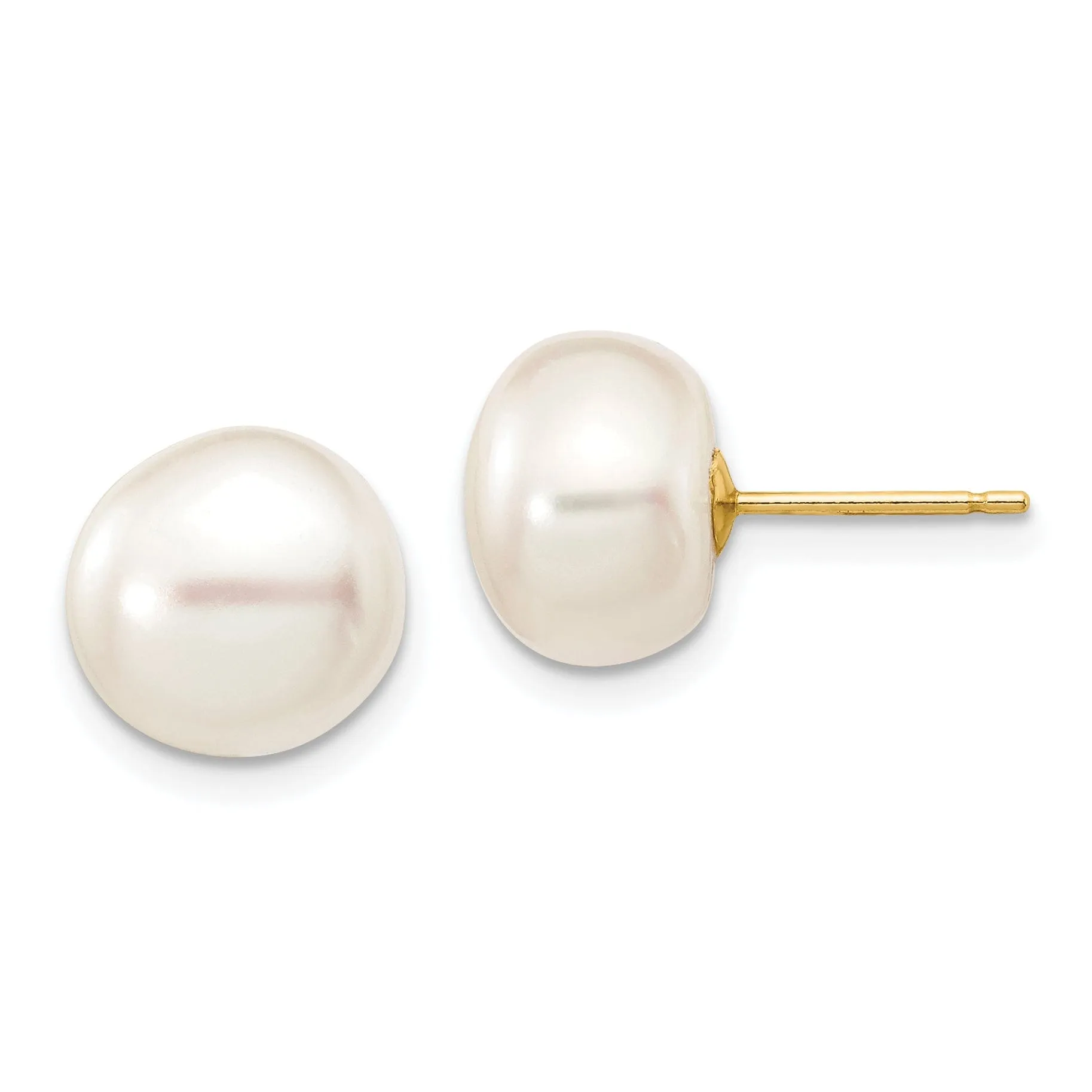 14k Yellow Gold White Button Pearl Earrings