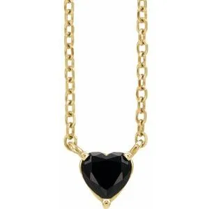 14K Yellow Natural Black Onyx Heart 16-18" Necklace
