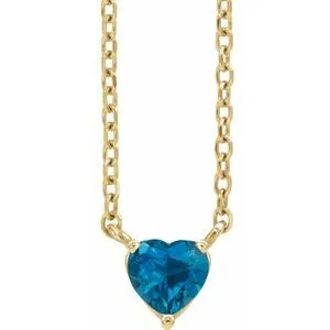 14K Yellow Natural London Blue Topaz Heart 16-18" Necklace