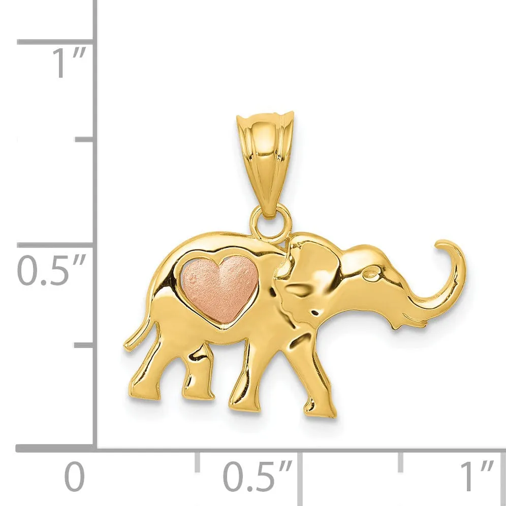 14k Yellow Rose Gold Solid Polished Finish Elephant with Heart Design Charm Pendant