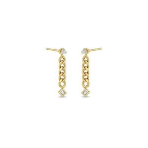 14kt Prong   Princess Diamond Small Curb Chain Drop Earrings