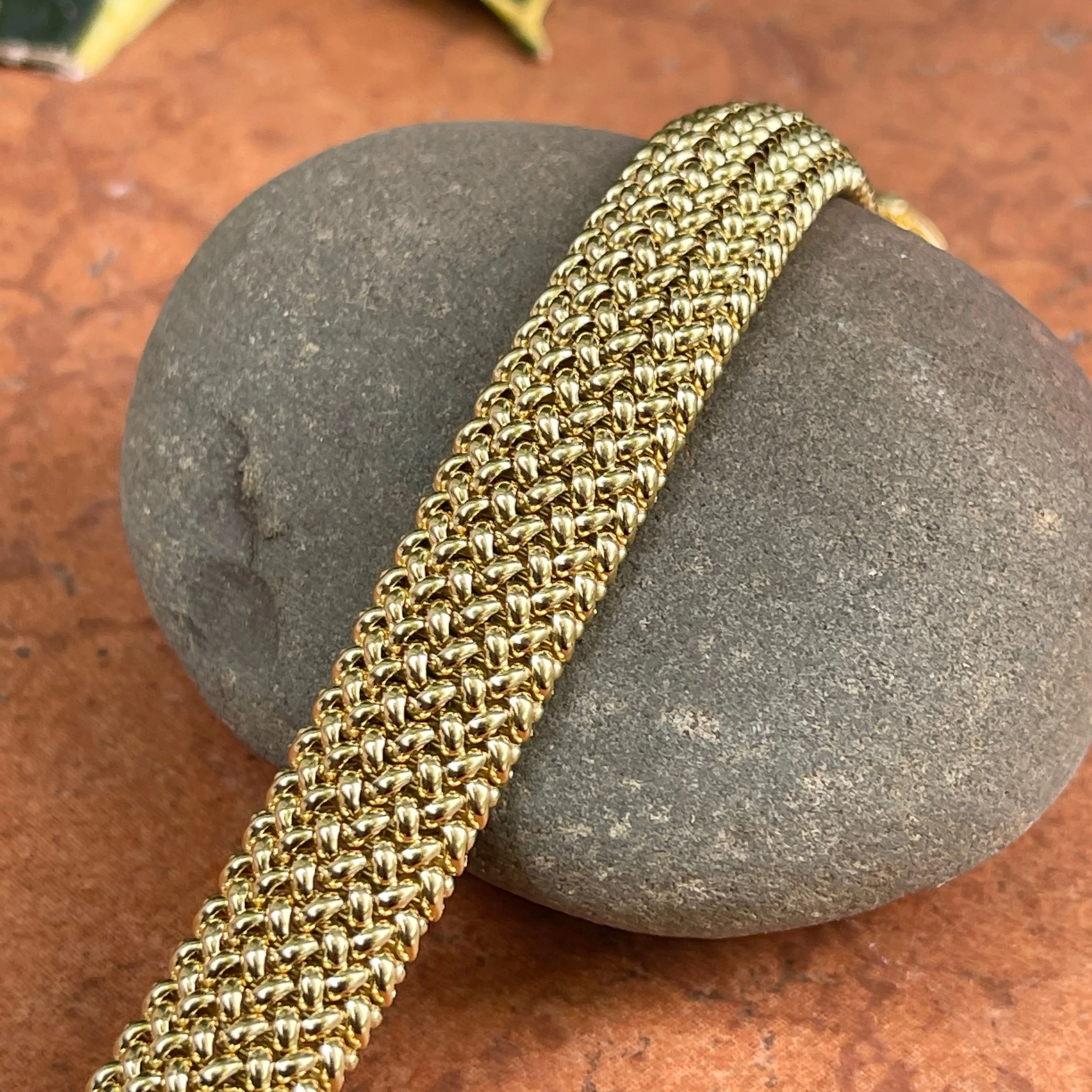 14KT Yellow Gold Mesh Soft Link Wide Band Bangle Bracelet 15mm