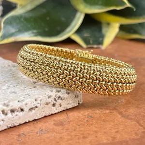 14KT Yellow Gold Mesh Soft Link Wide Band Bangle Bracelet 15mm