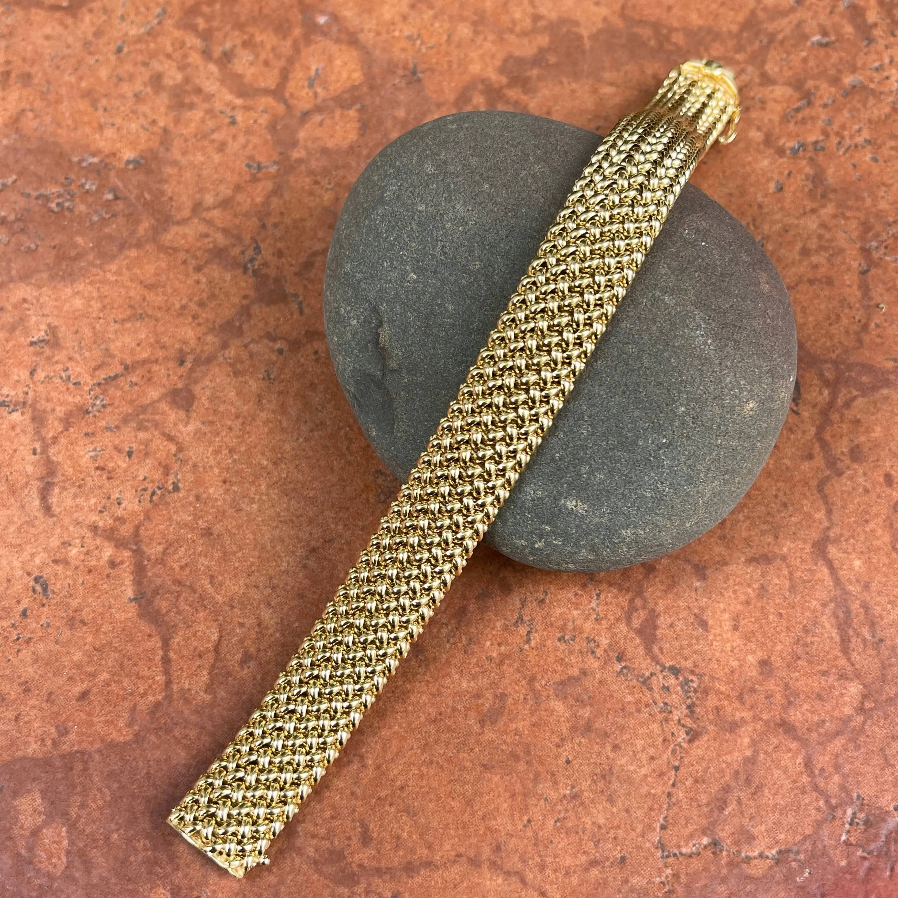 14KT Yellow Gold Mesh Soft Link Wide Band Bangle Bracelet 15mm
