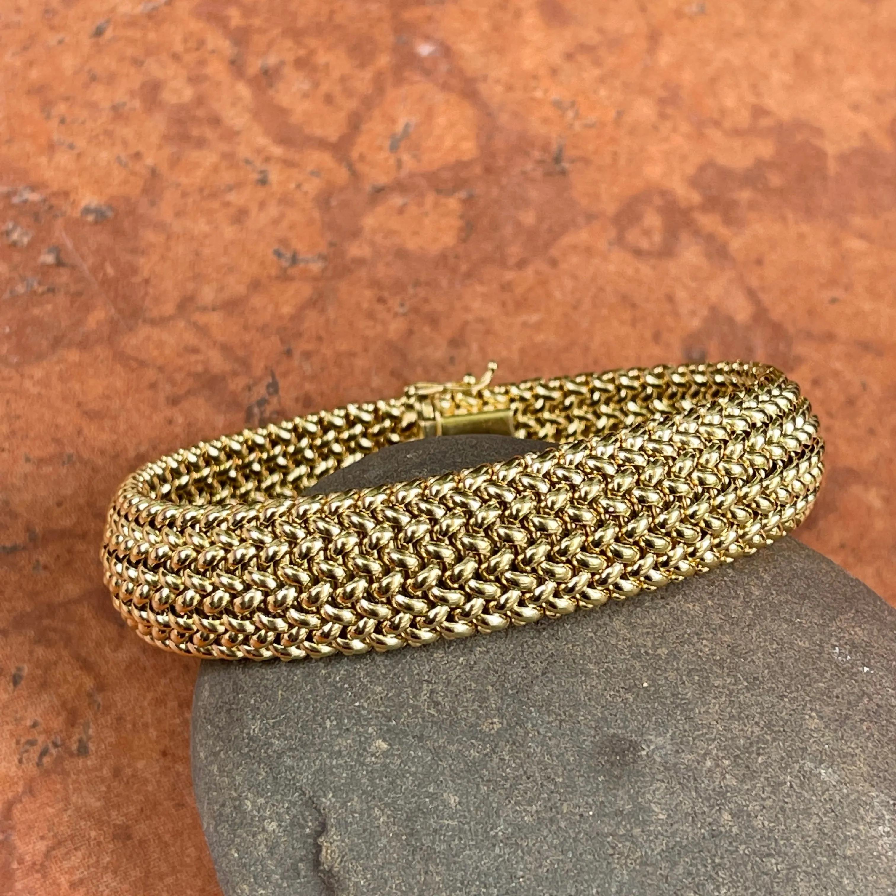 14KT Yellow Gold Mesh Soft Link Wide Band Bangle Bracelet 15mm