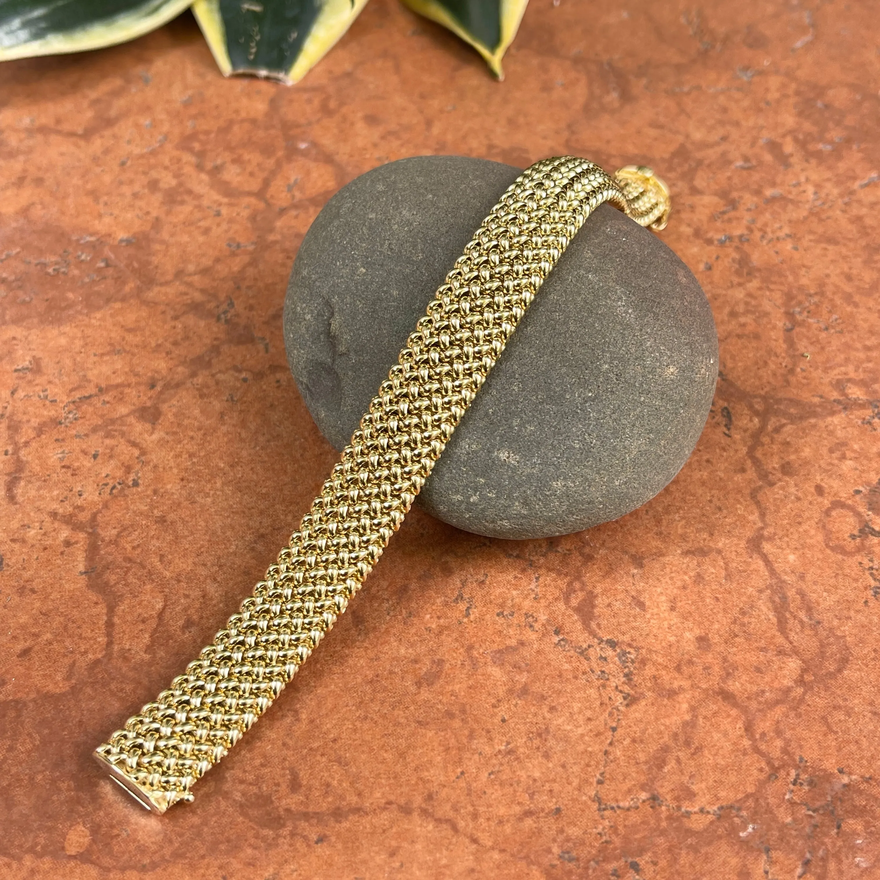 14KT Yellow Gold Mesh Soft Link Wide Band Bangle Bracelet 15mm