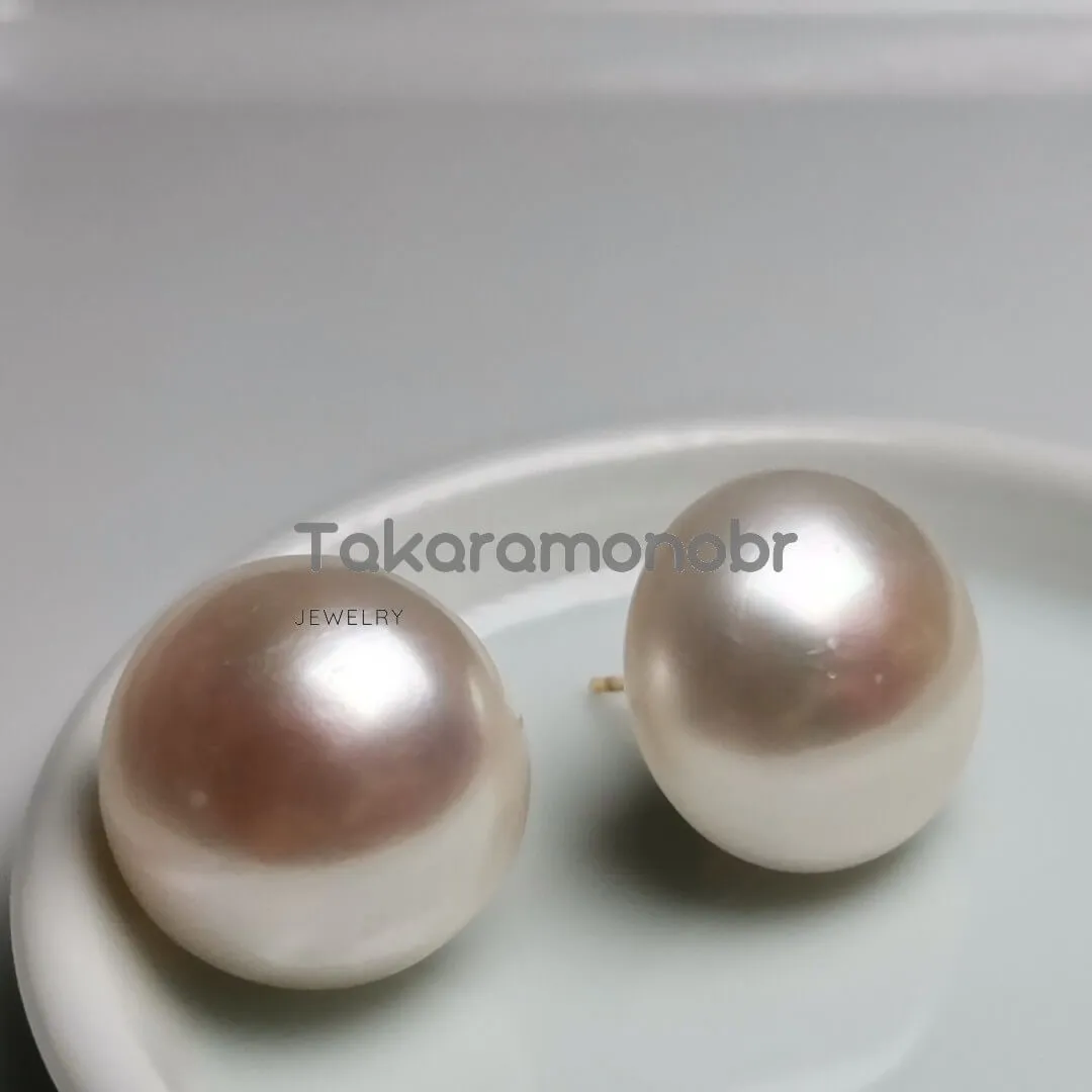 15.0-16.0 mm White Button Freshwater Pearl Earrings