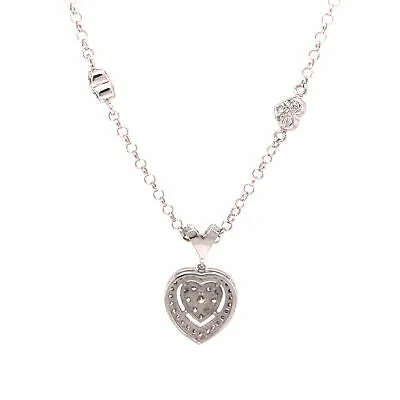 18K Diamond Pave Heart Necklace with Heart and Star Stations White Gold