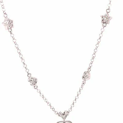 18K Diamond Pave Heart Necklace with Heart and Star Stations White Gold