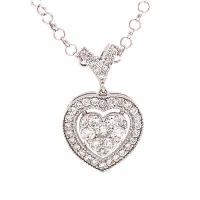 18K Diamond Pave Heart Necklace with Heart and Star Stations White Gold