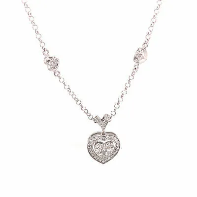 18K Diamond Pave Heart Necklace with Heart and Star Stations White Gold