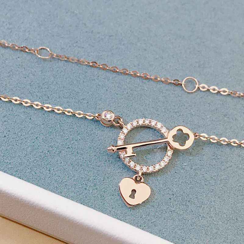 18K Gold 0.01ct Natural Diamond Key Heart-shaped Halo Necklace