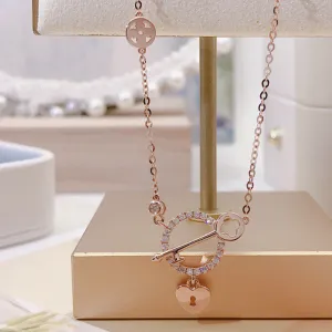 18K Gold 0.01ct Natural Diamond Key Heart-shaped Halo Necklace
