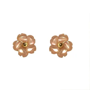 18K Gold Pink Mother of Pearl Flower Screwback Earrings