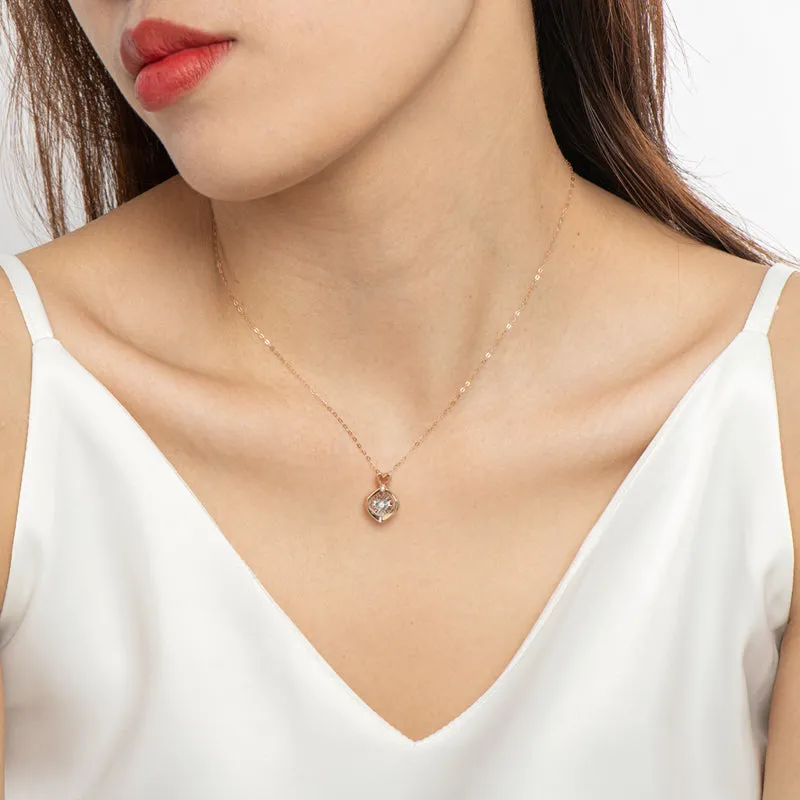 18K Rose Gold 0.02ct Real Diamond Heart Shaped Dancing Pendant Necklace