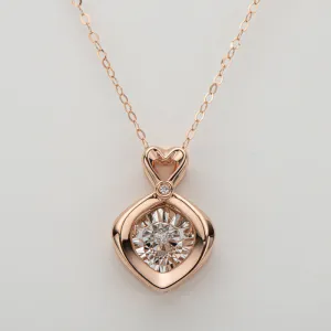 18K Rose Gold 0.02ct Real Diamond Heart Shaped Dancing Pendant Necklace