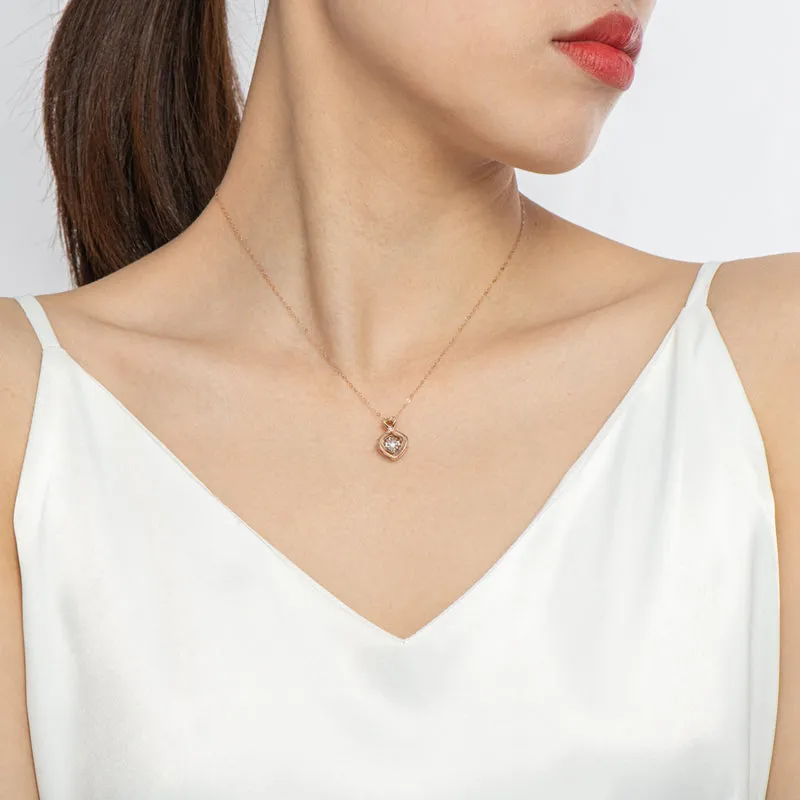 18K Rose Gold 0.02ct Real Diamond Heart Shaped Dancing Pendant Necklace