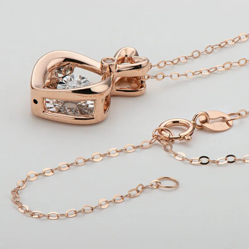 18K Rose Gold 0.02ct Real Diamond Heart Shaped Dancing Pendant Necklace