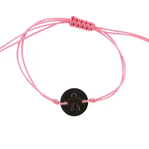 18K Solid Pink Gold Angel over ebony stone Pink Cord adjustable Bracelet