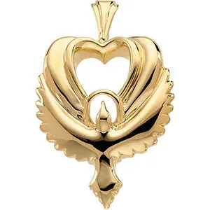 18k Yellow Gold Dove Heart Pendant