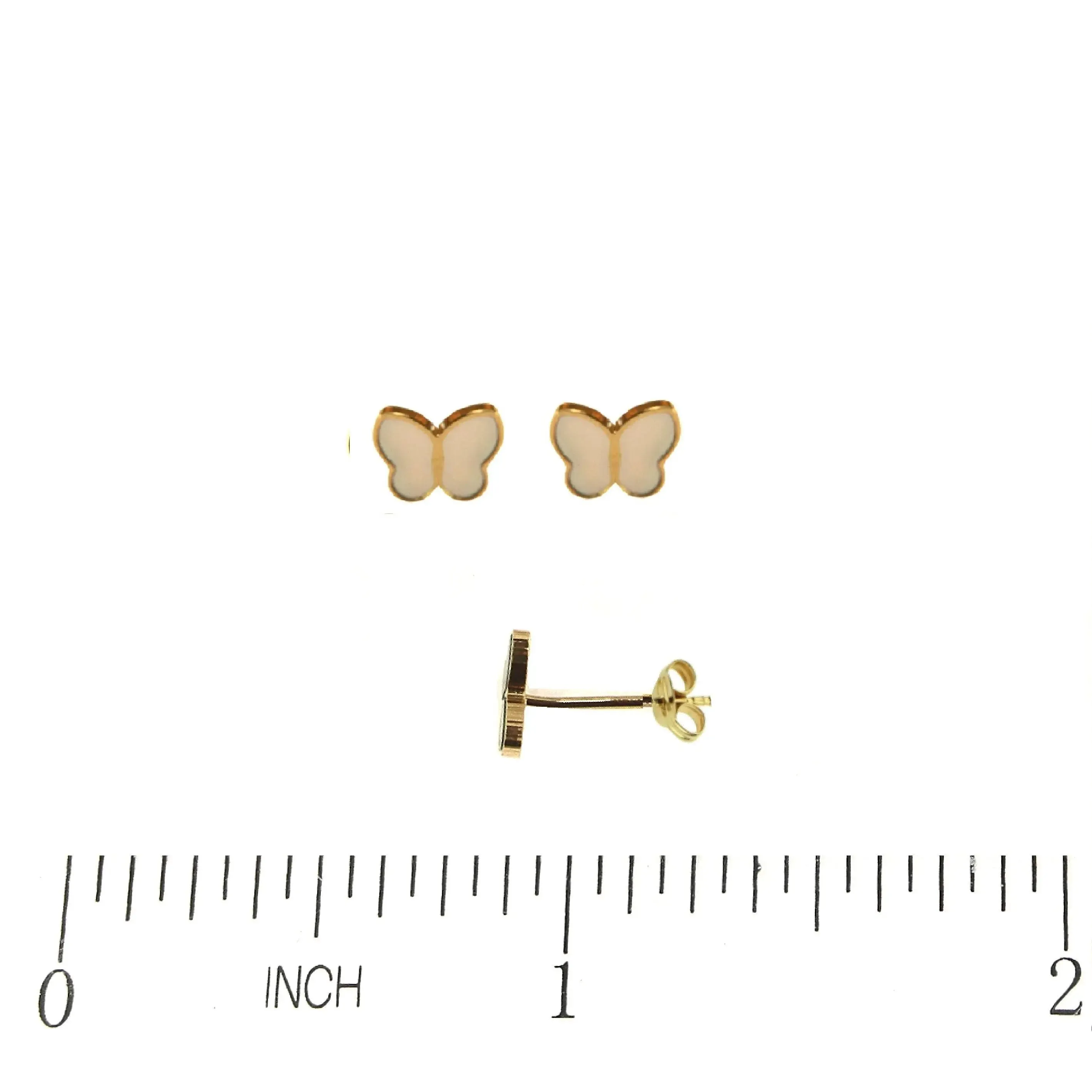18K Yellow Gold Mother of Pearl Tiny Butterfly Post Earrings 