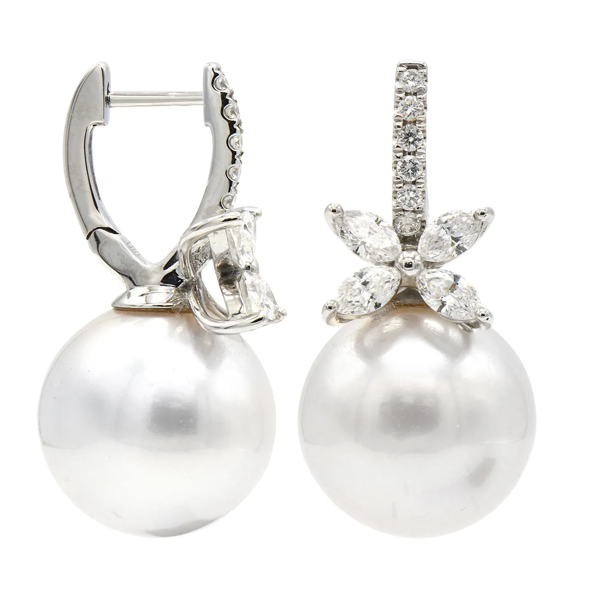 18KW/3.9G Earrings S.Sea 8MARQ-0.79CT 12RD-0.17CT 13-14mm