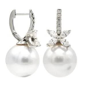 18KW/3.9G Earrings S.Sea 8MARQ-0.79CT 12RD-0.17CT 13-14mm