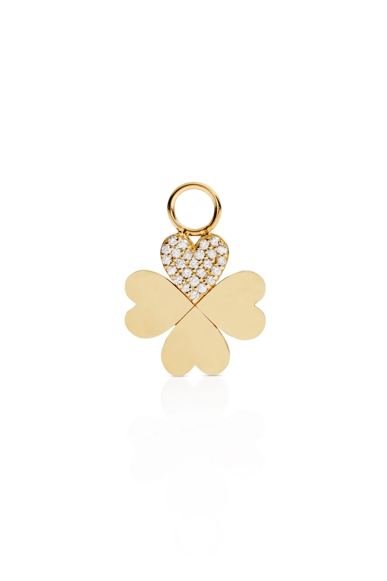 18KY Pave Four Leaf Heart Clover Charm