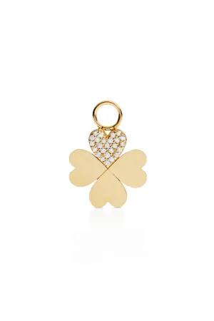 18KY Pave Four Leaf Heart Clover Charm