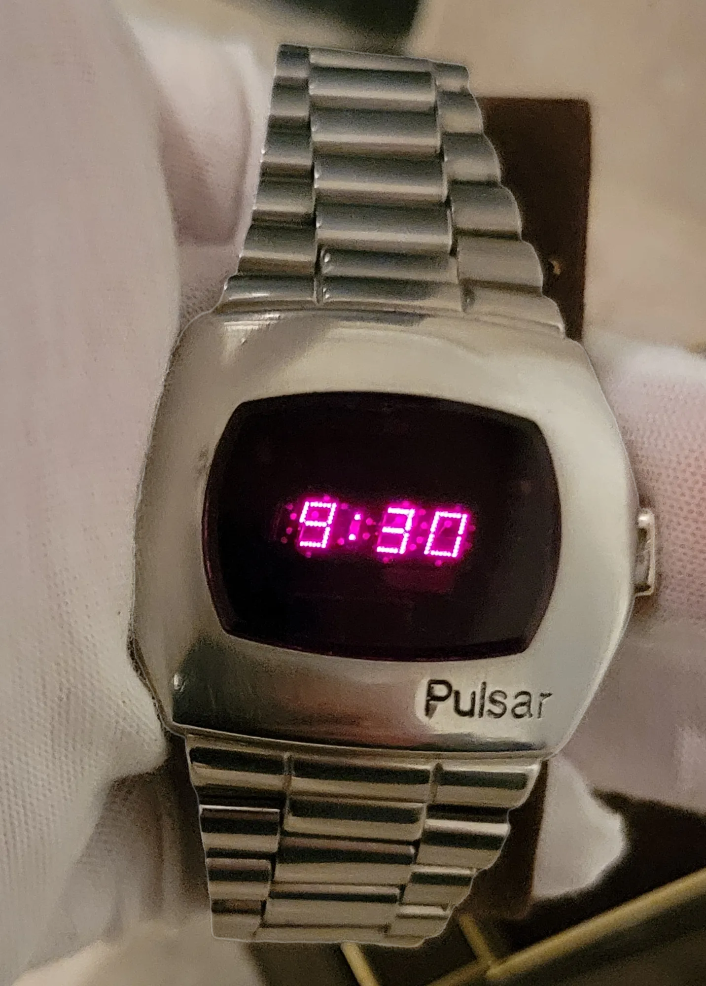 1973 PULSAR P2 Astronaut Wristwatch LED Digital Watch - All S. Steel - In BOX!
