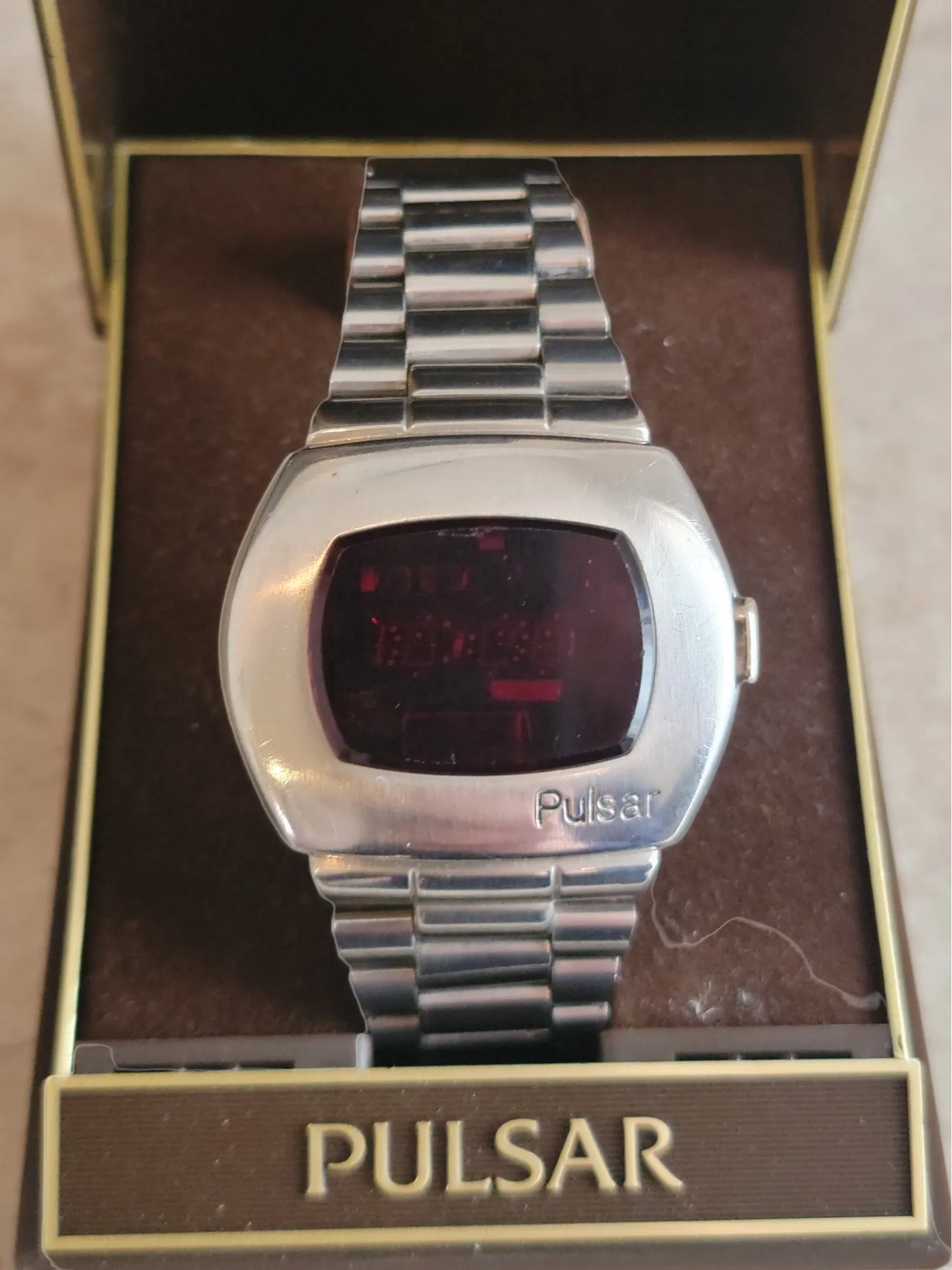1973 PULSAR P2 Astronaut Wristwatch LED Digital Watch - All S. Steel - In BOX!