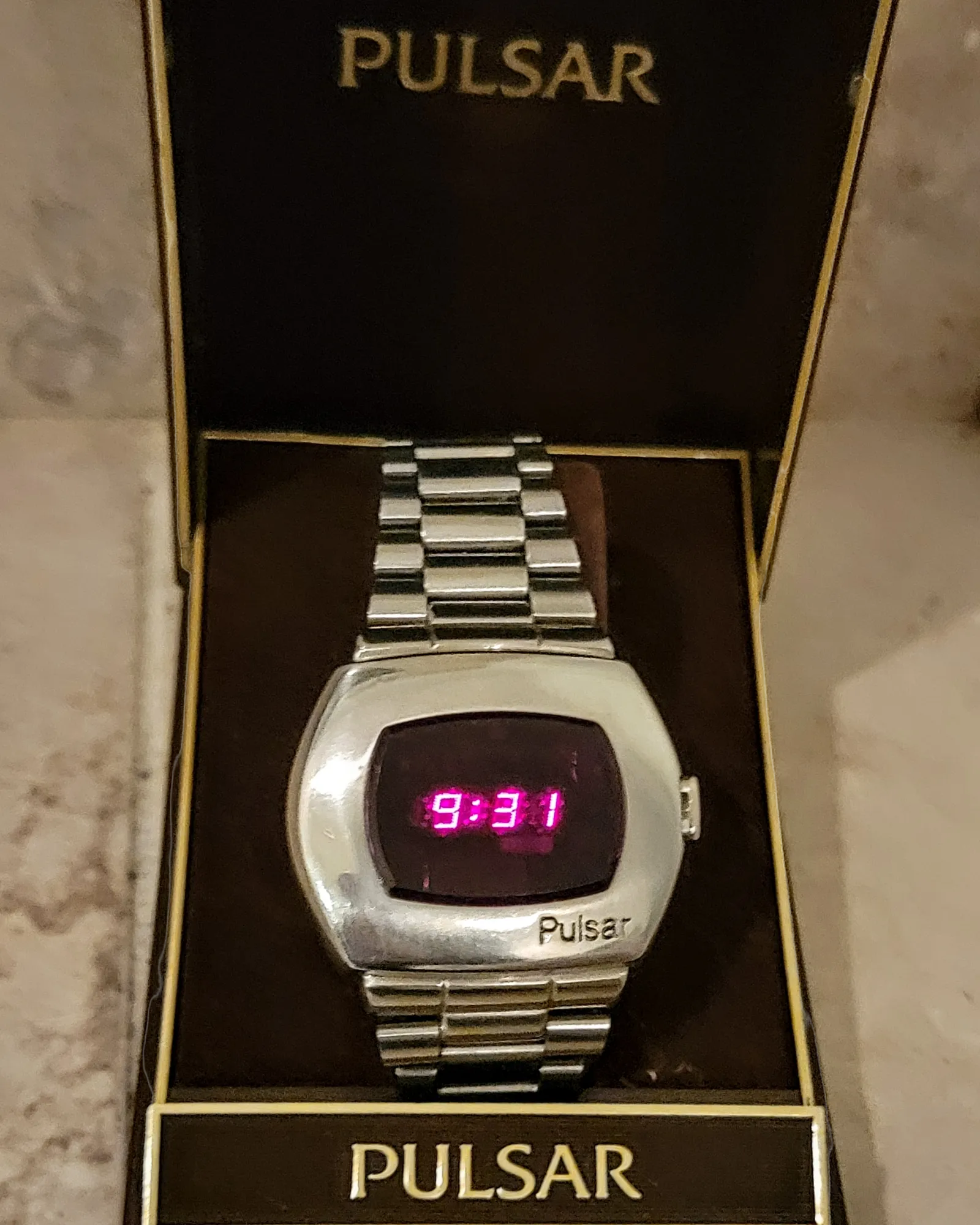 1973 PULSAR P2 Astronaut Wristwatch LED Digital Watch - All S. Steel - In BOX!