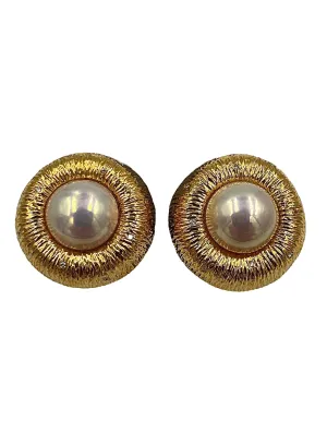 1990s Mabe Pearl Diamond 18k Yellow Gold Earrings