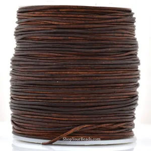 1mm Light Brown Leather Cord - Round - Distressed Matt Finish - Indian Leather - Wrap Bracelet Making Findings - Antique Color - Natural Dye