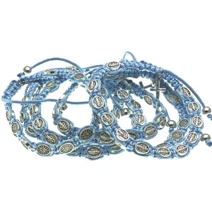 20 Light Blue Cord Miraculous Medal Rosary Bracelets with Prayer Booklets