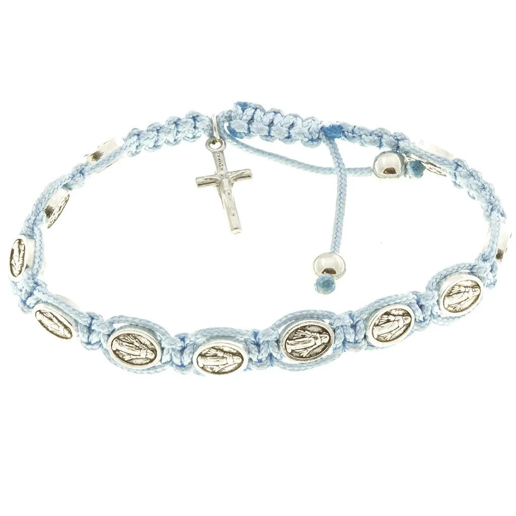 20 Light Blue Cord Miraculous Medal Rosary Bracelets with Prayer Booklets