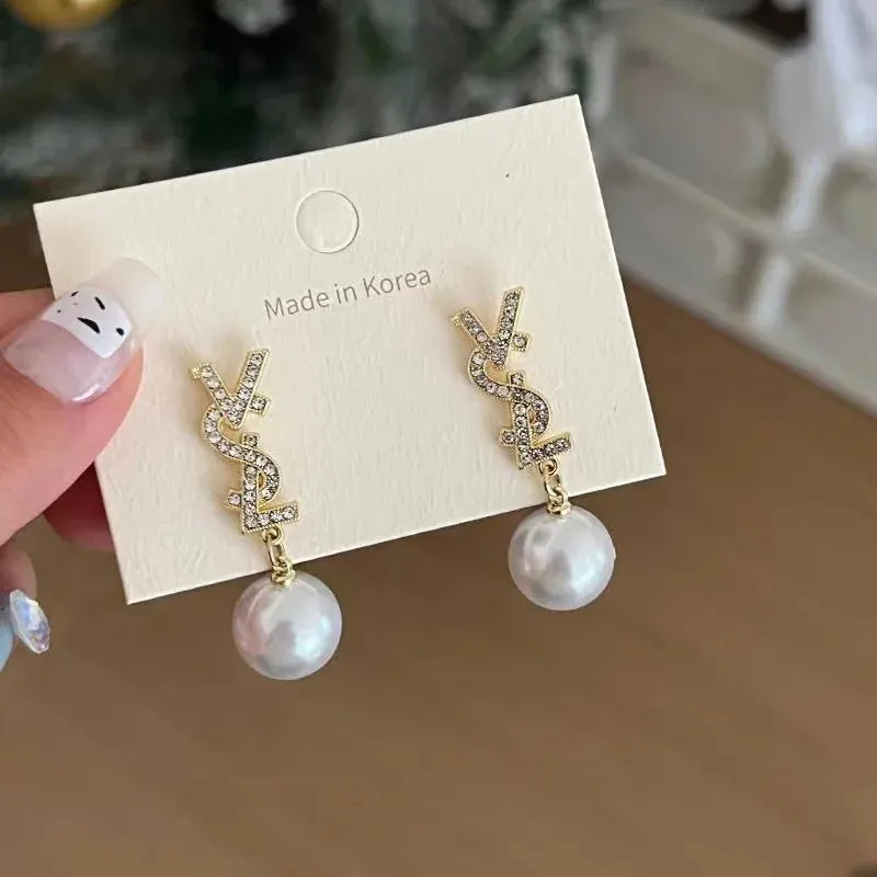 2024 Chic Linear Style Pearl Earrings Silver Needle Elegant