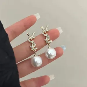 2024 Chic Linear Style Pearl Earrings Silver Needle Elegant
