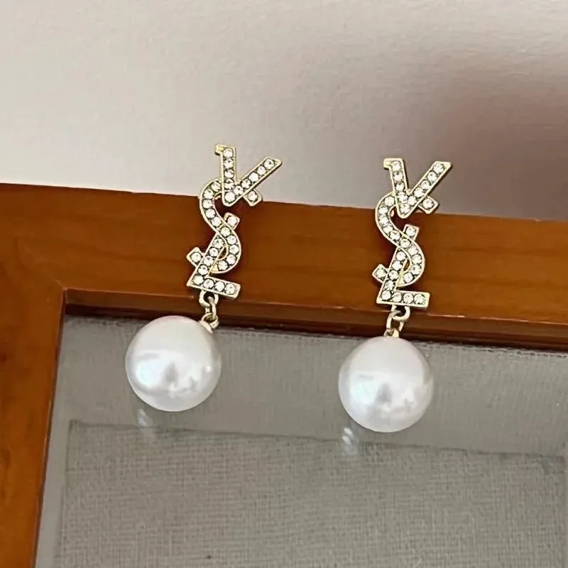 2024 Chic Linear Style Pearl Earrings Silver Needle Elegant