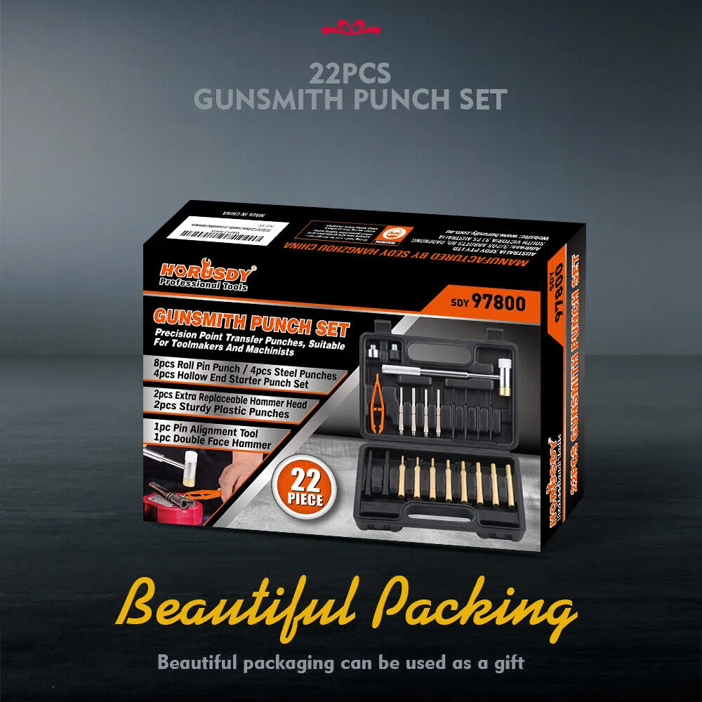 22Pc Hammer & Punch Set with Interchangeable Heads for Gunsmithing and Repairs
