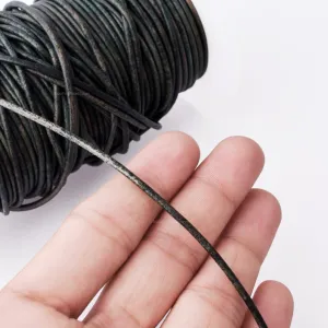 2mm Leather Cord - Antique Green - Distressed Round - Matt Finish Indian Leather - Wrap Bracelet Making Findings - Antique Color Natural Dye