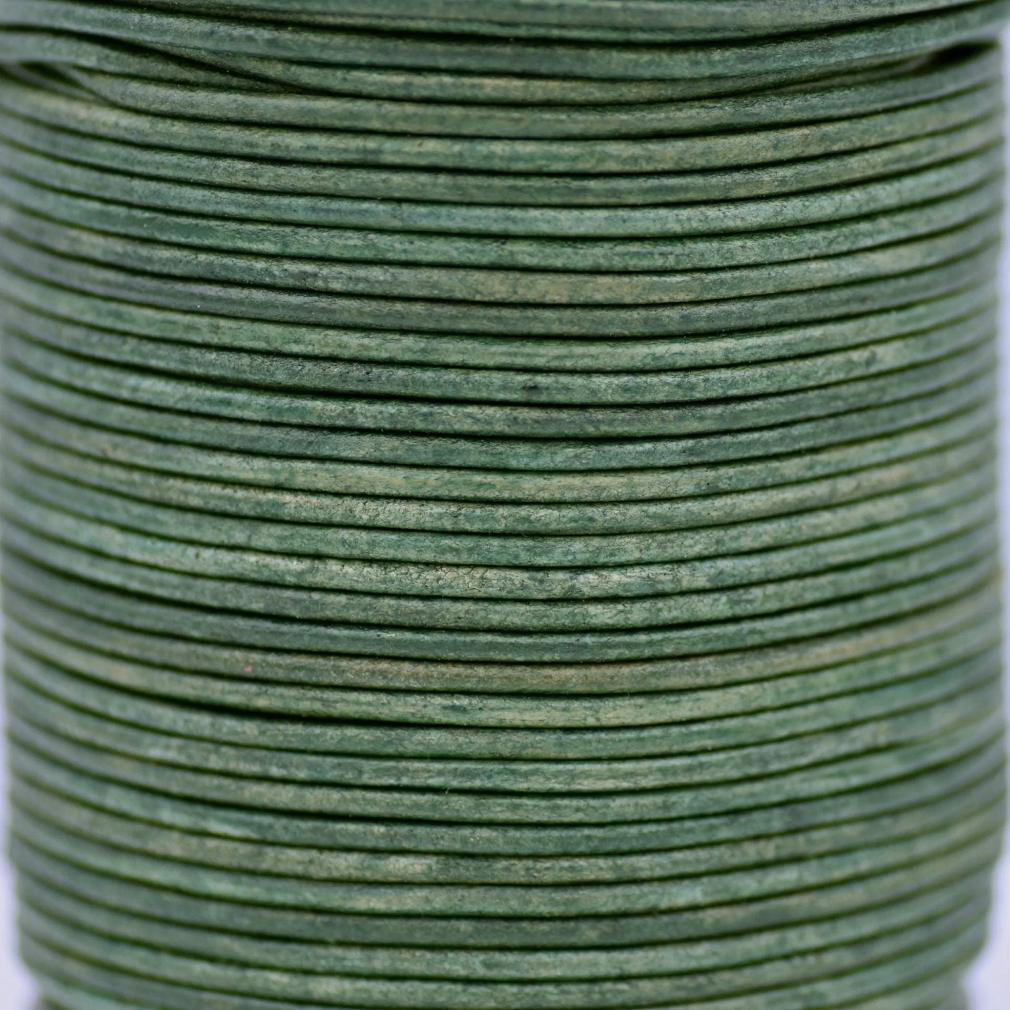 2mm Leather Cord - Antique Green - Distressed Round - Matt Finish Indian Leather - Wrap Bracelet Making Findings - Antique Color Natural Dye