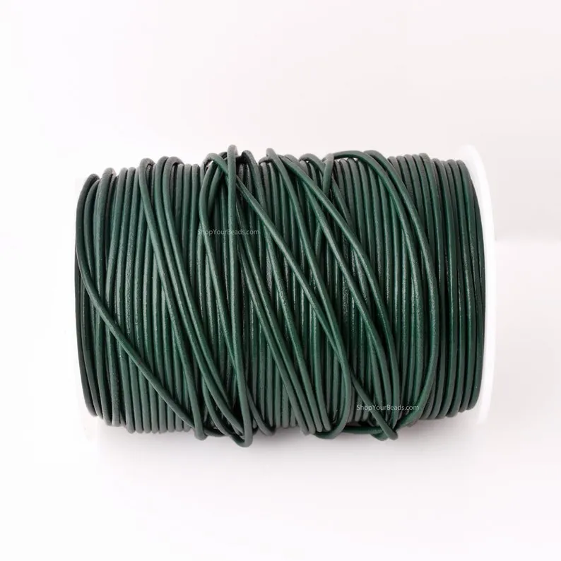 2mm Leather Cord - Emerald Green Color - Round - Indian Leather - Wrap Bracelet Making Findings