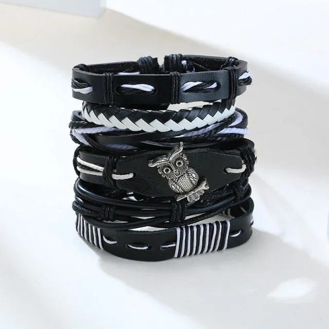 3-4Pc/Set Bohemian Leather Band Unisex Vintage Poker Bracelet