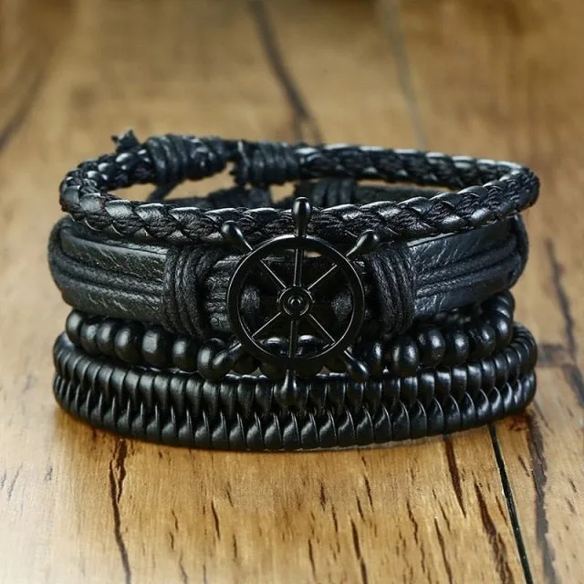 3-4Pc/Set Bohemian Leather Band Unisex Vintage Poker Bracelet