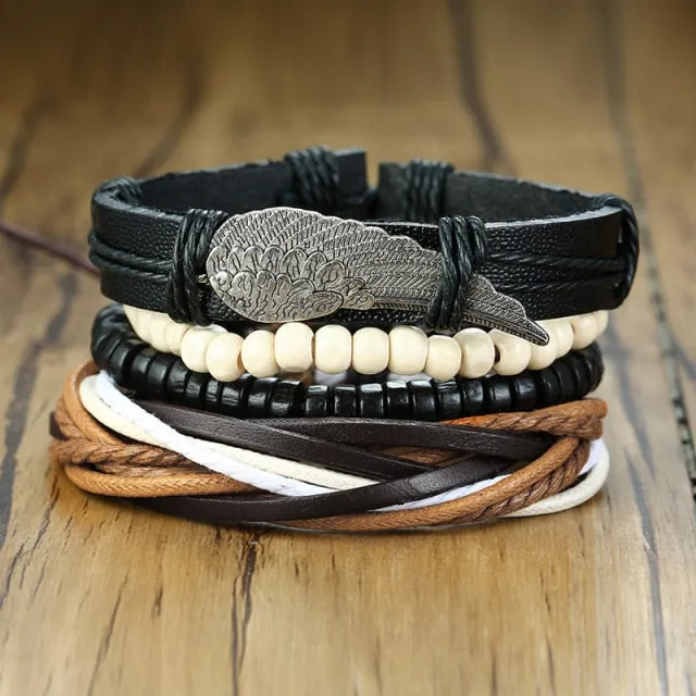 3-4Pc/Set Bohemian Leather Band Unisex Vintage Poker Bracelet