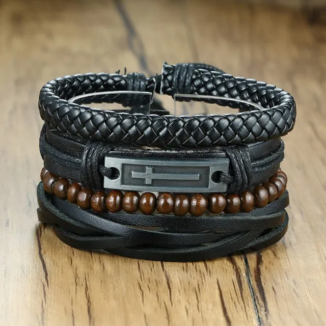 3-4Pc/Set Bohemian Leather Band Unisex Vintage Poker Bracelet